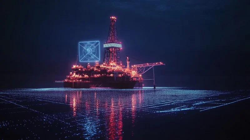 A digital rendition of an oil platform. 