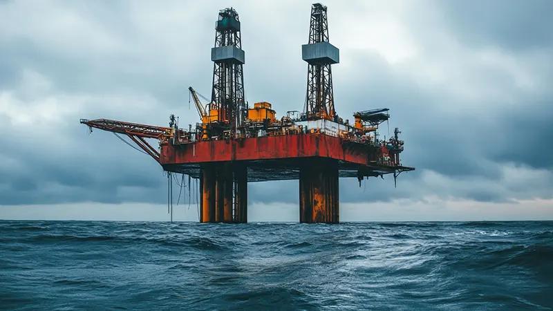 Abandoned oil rig in ocean