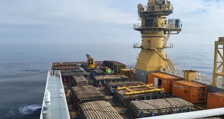 A overhead shot of the top of a ship deck.