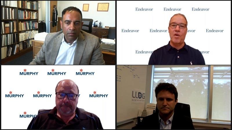 Kenneth Bhalla (top left), George Coltrin (top right), Dave Mantei (bottom left), and Alex Lawler (bottom right) speaking at the DDW GOM Virtual Workshop. (Image Credit: Offshore Network)