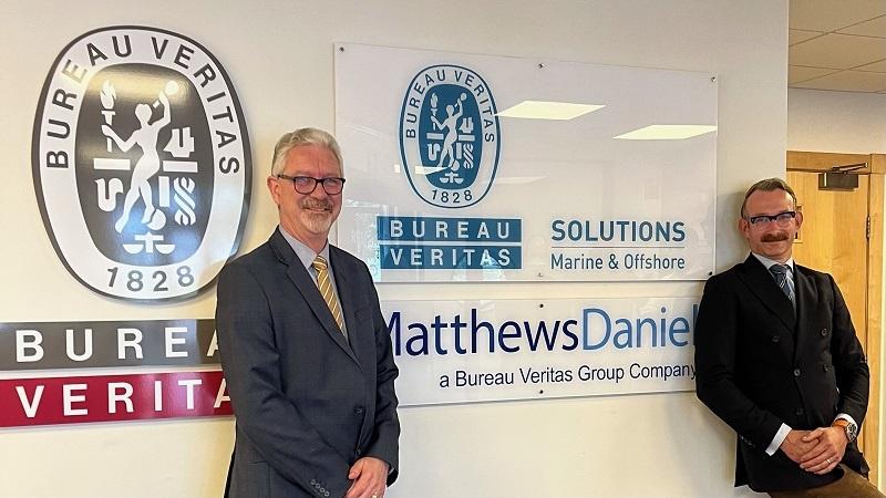 From left, Paul Shrieve, President Marine & Offshore at Bureau Veritas, and David Cox, CEO, MatthewsDaniel. (Image Credit: MatthewsDaniel)