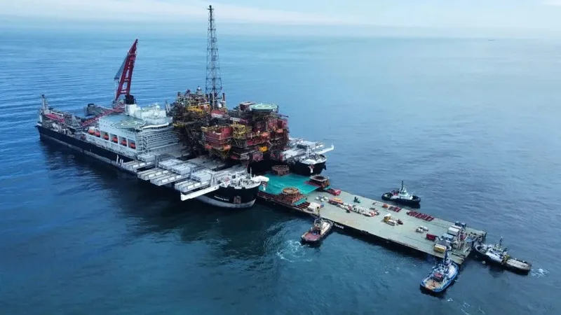 the topsides on the pioneering spirit on the sea