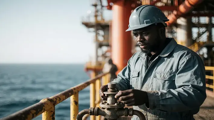 Offshore-worker-operating-valve-industrial-sea-platform