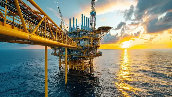 offshore platform steel pipework sea