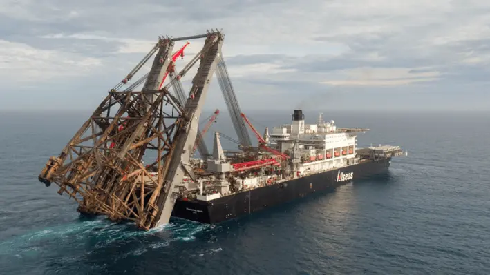 Pioneering Spirit on her way to Norway to deliver the Gyda jacket. (Image Credit: Allseas)