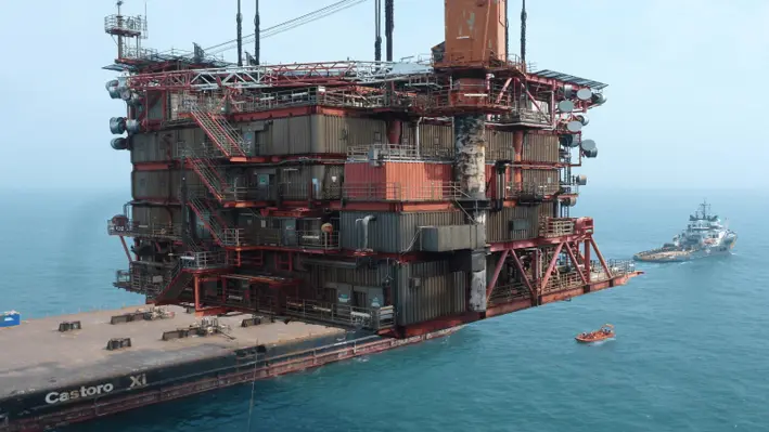 All of the jackets, topsides and bridges have been transported to Able UK, Hartlepool. (Image Credit: Global Maritime)