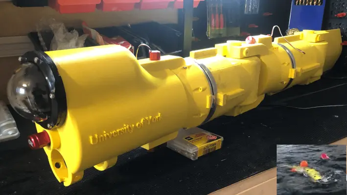 The RoboFish Prototype at the University of York, completed in summer 2020. (Image Credit: Verlume)