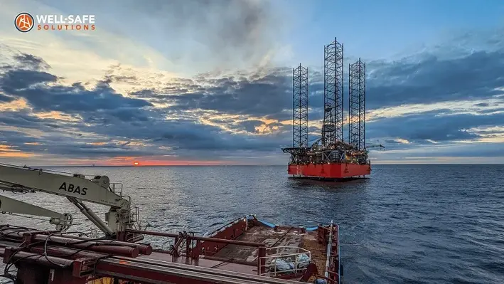 A Well-Safe jack-up rig at sea.