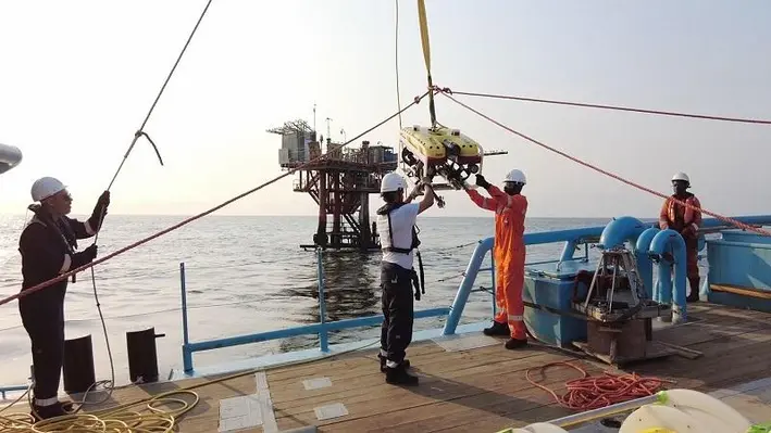Falcon deployed by environmental services company to assess Africa’s first offshore decommissioning project. (Image Credit: EQS)