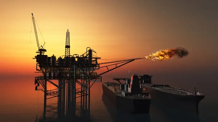 A rendering of an oil rig